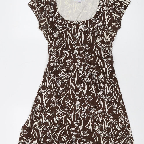 Brora Women's Brown Floral A-Line Dress, Size 8