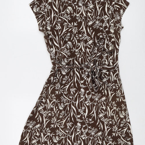 Brora Women's Brown Floral A-Line Dress, Size 8