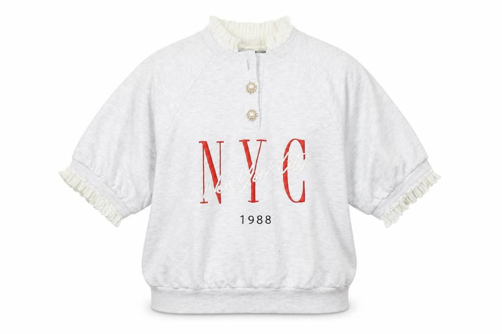Front view of River Island Women's Grey Henley Sweatshirt M