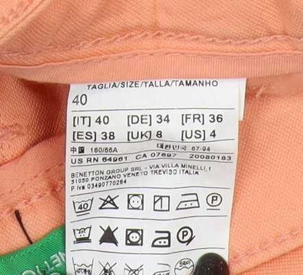 United Colors of Benetton Women's Orange Cotton Chino's Size 8