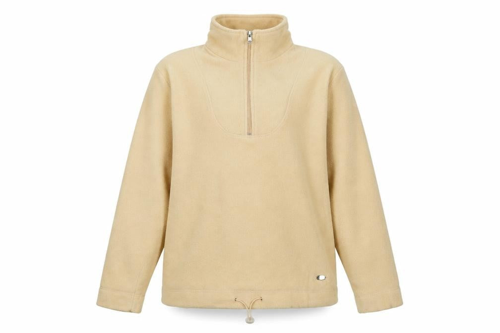 Front view of Tony Brown unisex beige fleece zip pullover sweatshirt m