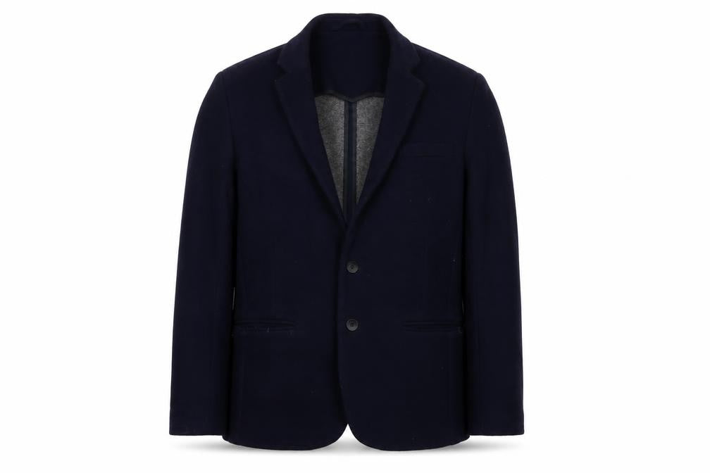 Front view of River Island Men's Blue Wool Blazer, size 44