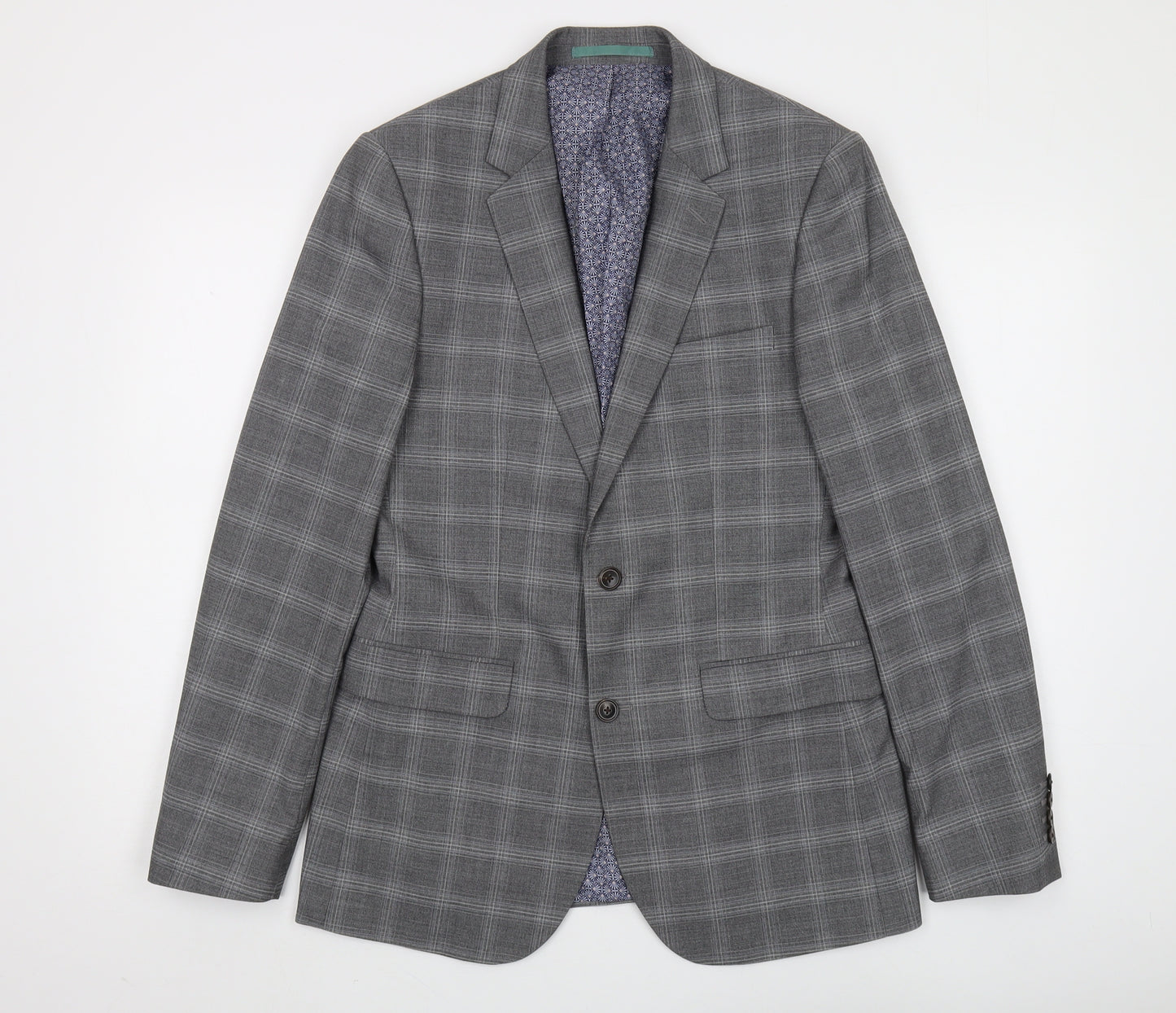 Burton Menswear Grey Check Slim Fit Blazer, 38R