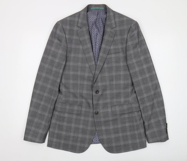 Burton Menswear Grey Check Slim Fit Blazer, 38R