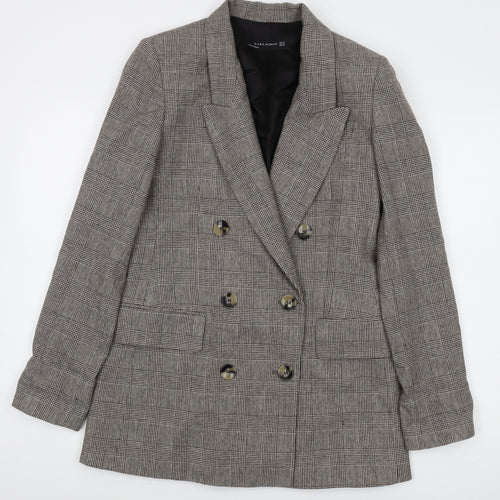 Zara Woman Grey Plaid Blazer, Size 4, Double-Breasted