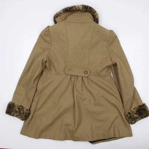 Miss Selfridge Women's Beige Fur Trim Overcoat Size 14