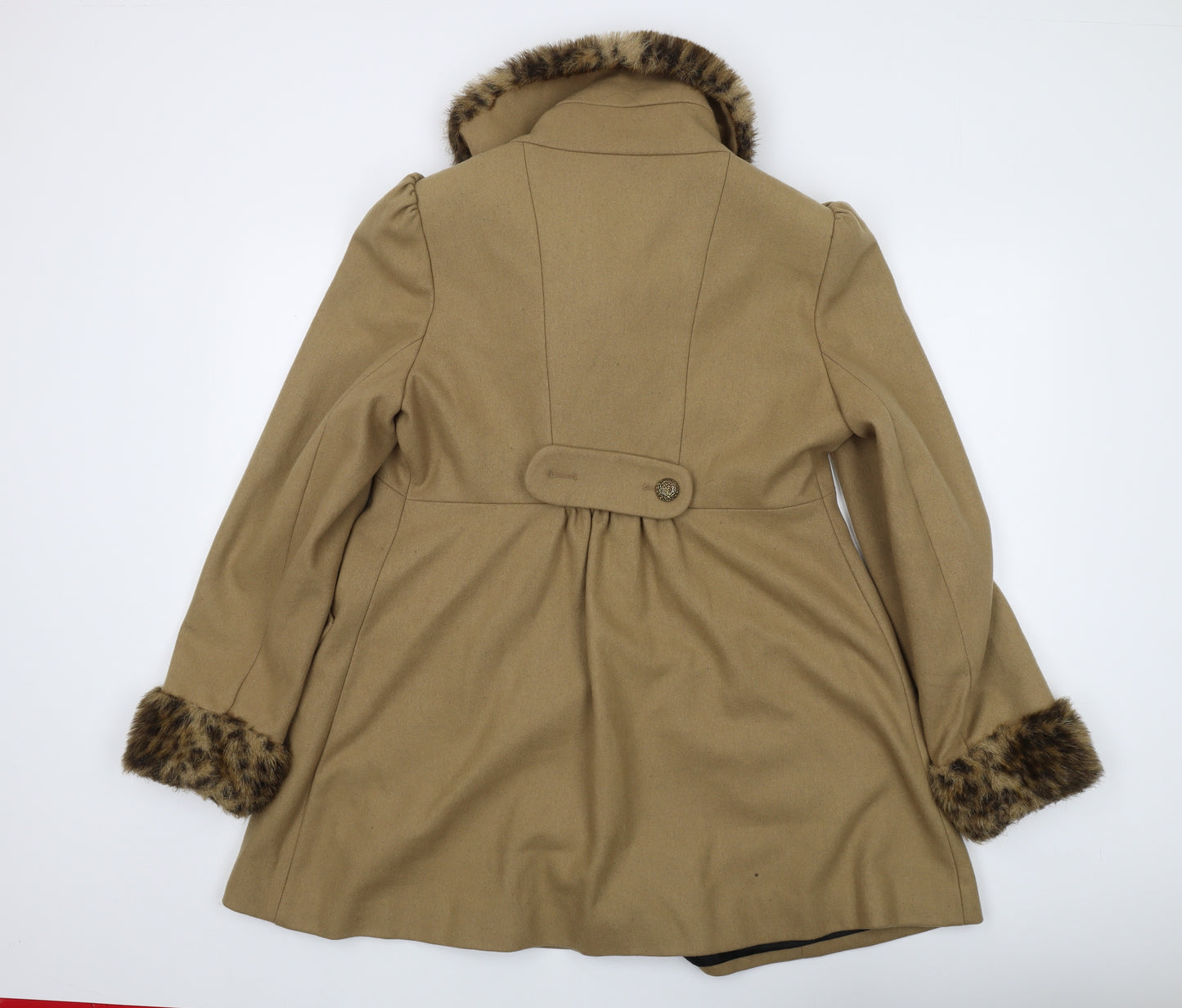 Miss Selfridge Women's Beige Fur Trim Overcoat Size 14