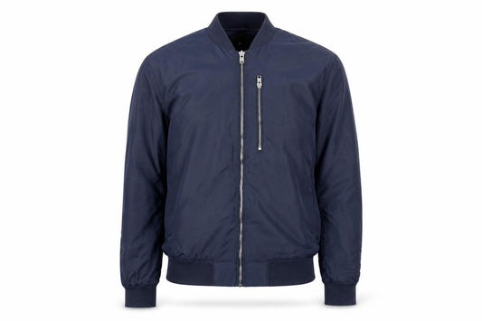 Front view of H&M Men's Blue Bomber Jacket M Lightweight Stylish