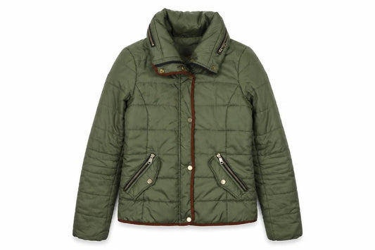 Front view of Only Women's Green Puffer Jacket, size S, Casual Style