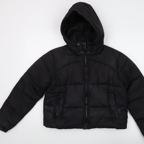 Missguided Women's Black Hooded Puffer Jacket Size 8