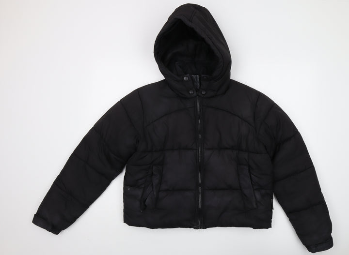 Missguided Women's Black Hooded Puffer Jacket Size 8