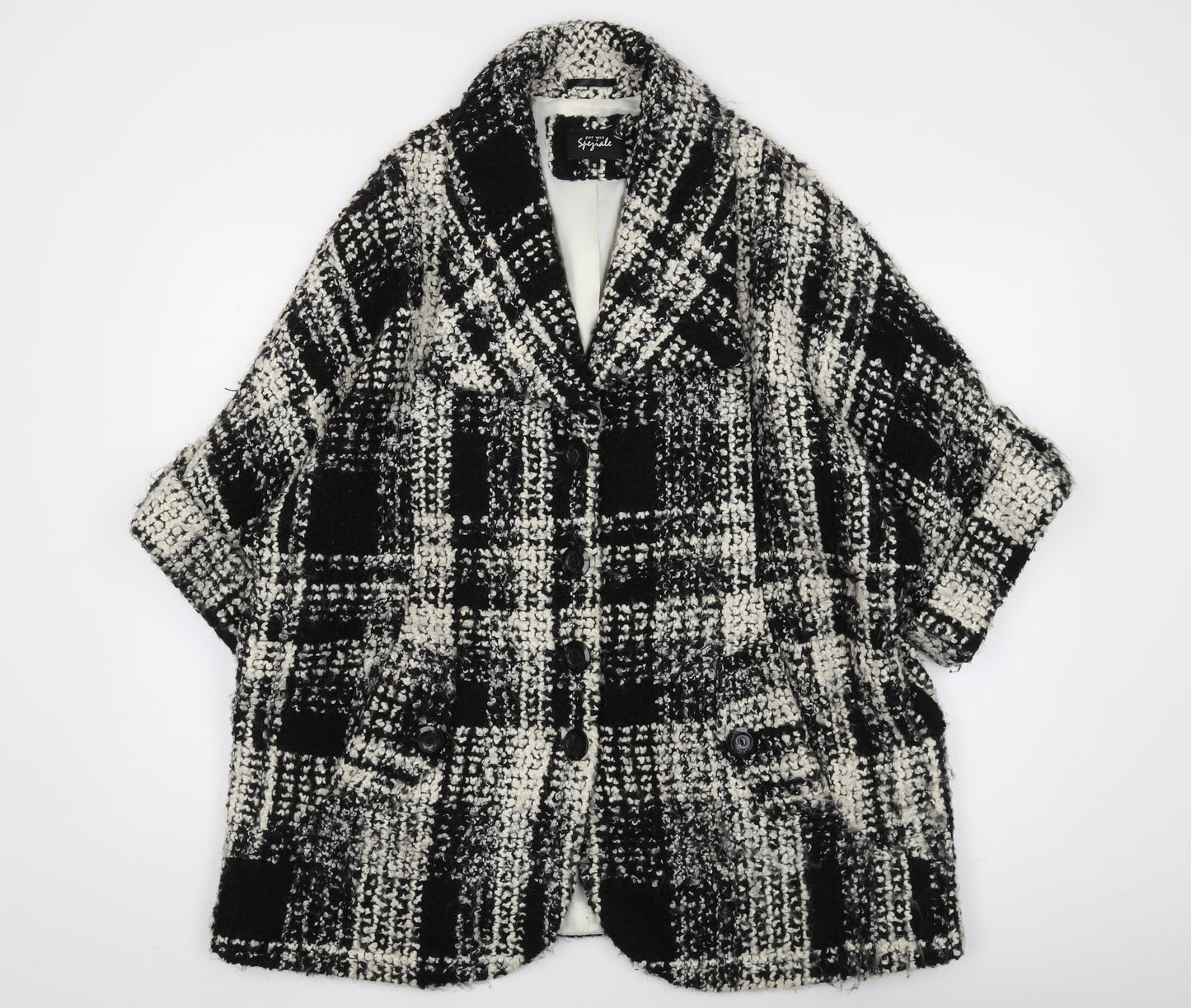 Per Una Women's Black Check Mid-Length Overcoat