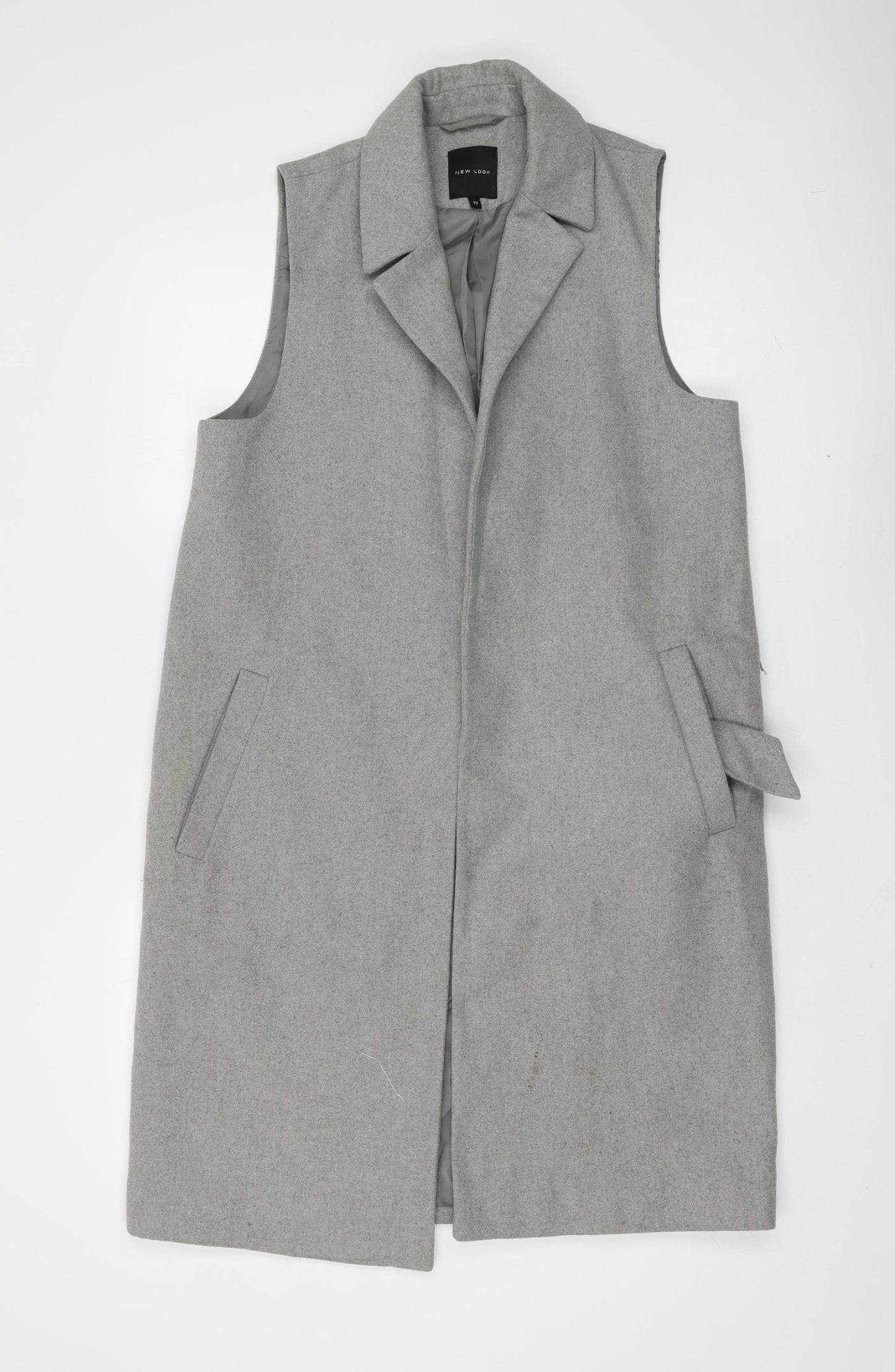 New Look Women's Grey Long Waistcoat UK 12 Sleeveless