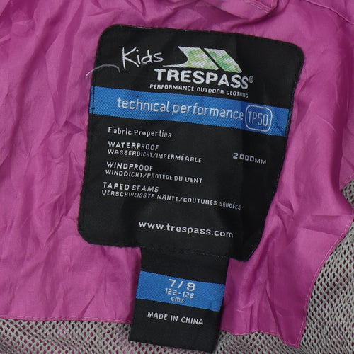 Trespass Girls Pink Waterproof Rain Coat 7-8 Years