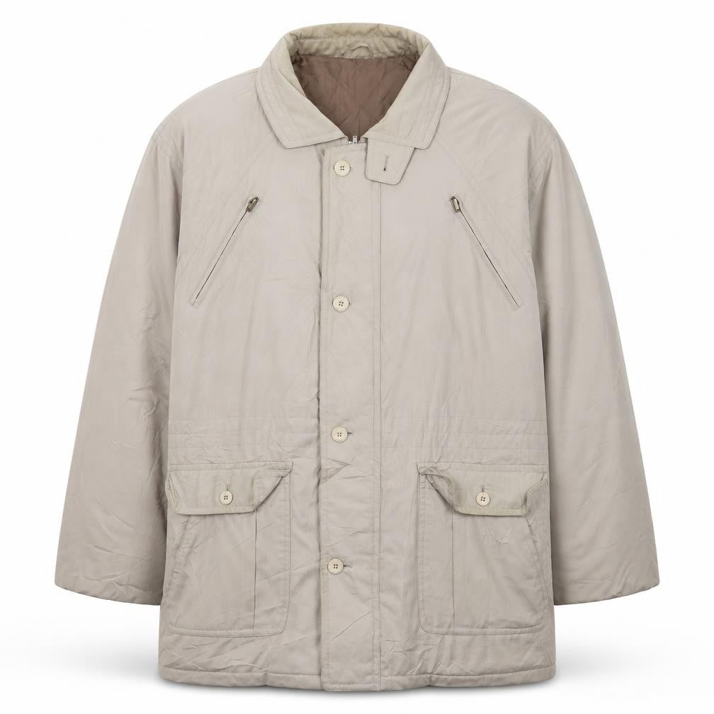 Front view of Aldon Men's Beige Overcoat 46 Regular Lined