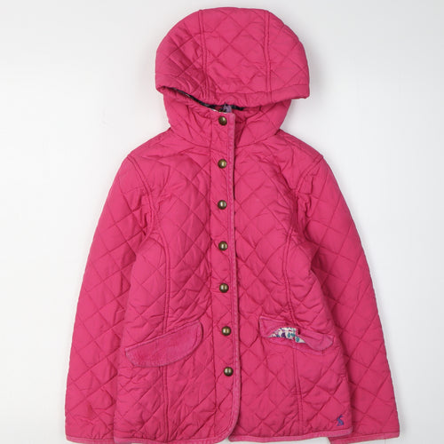 Joules Girls Pink Quilted Coat XS with Floral Lining