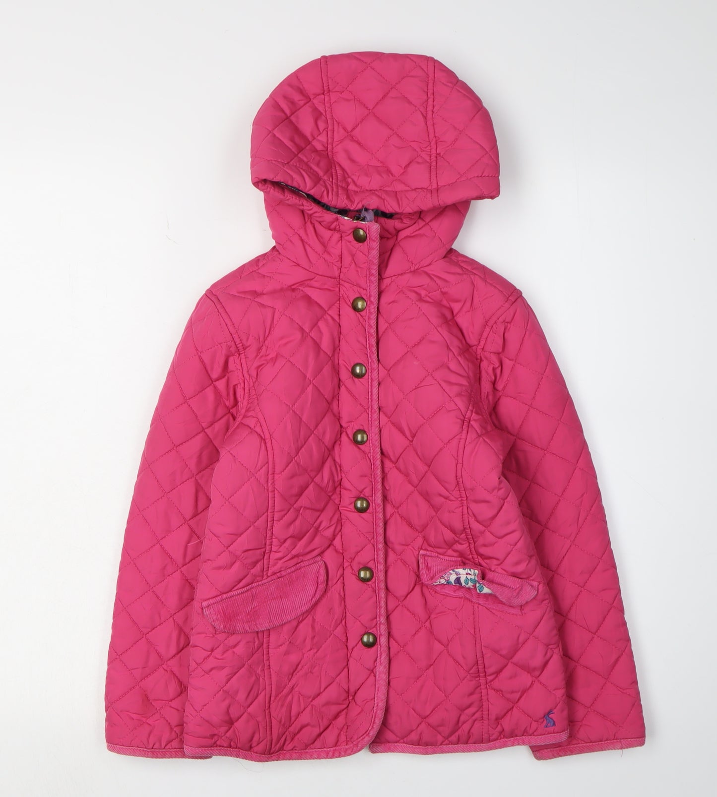 Joules Girls Pink Quilted Coat XS with Floral Lining