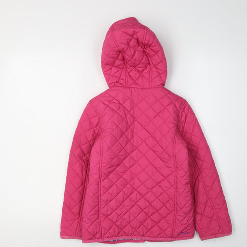 Joules Girls Pink Quilted Coat XS with Floral Lining