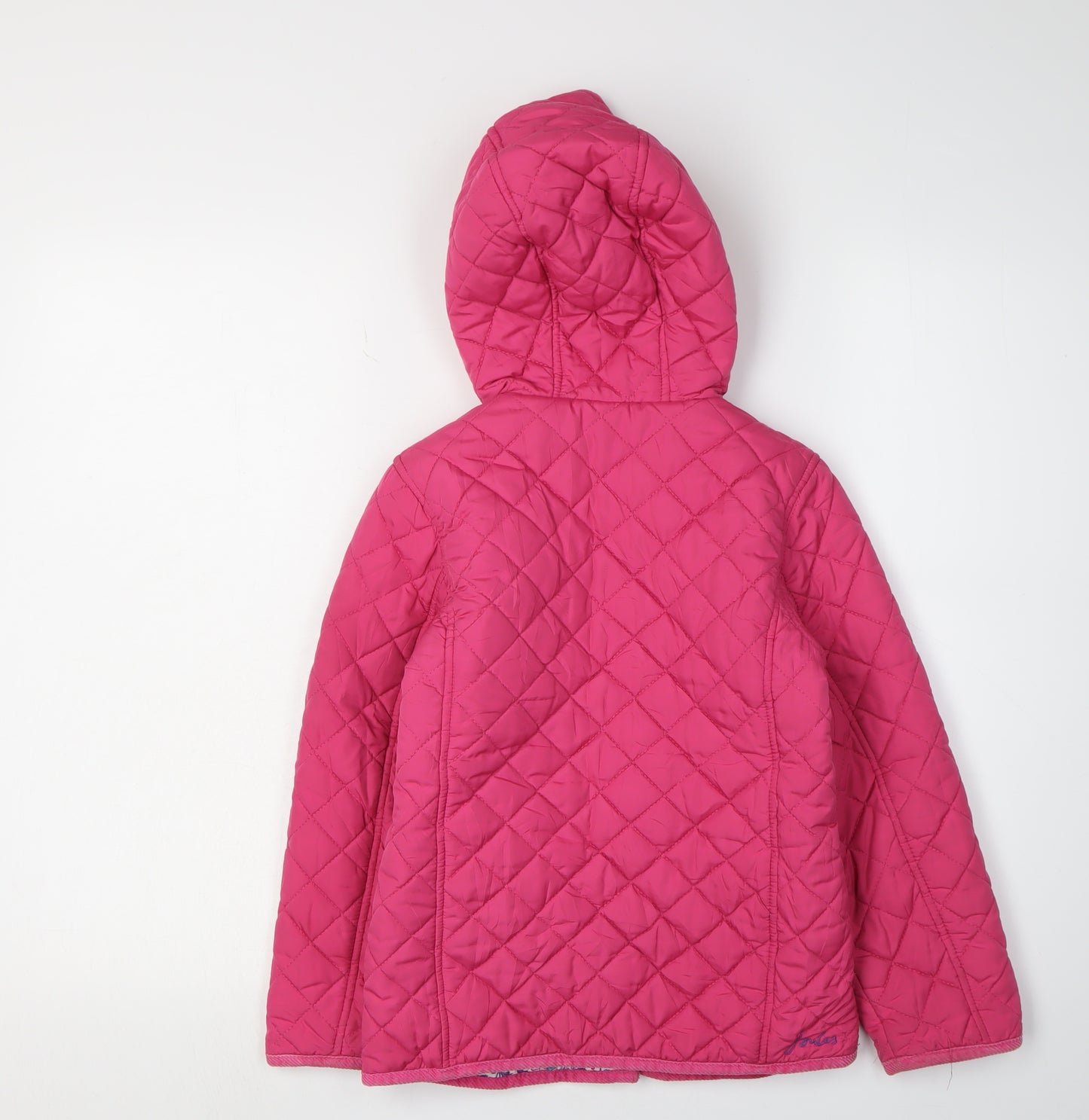 Joules Girls Pink Quilted Coat XS with Floral Lining