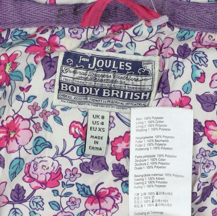 Joules Girls Pink Quilted Coat XS with Floral Lining