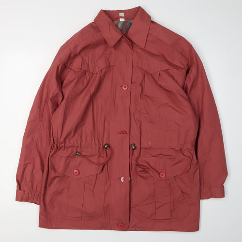 Women's Red Parka Coat UK 14 Casual Button Closure