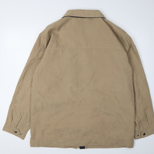 PL-MODE Men's Beige Satin Jacket, L, Collared & Zipped Pockets