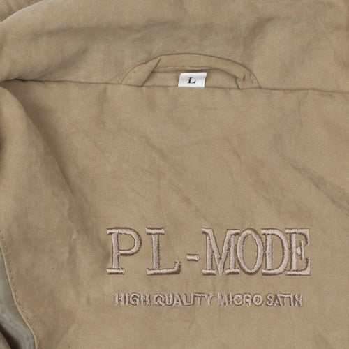 PL-MODE Men's Beige Satin Jacket, L, Collared & Zipped Pockets