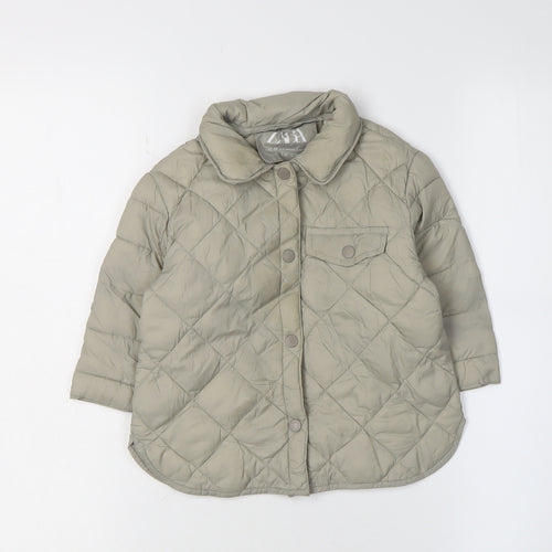Zara Unisex Green Puffer Jacket 18-24M Quilted Lined