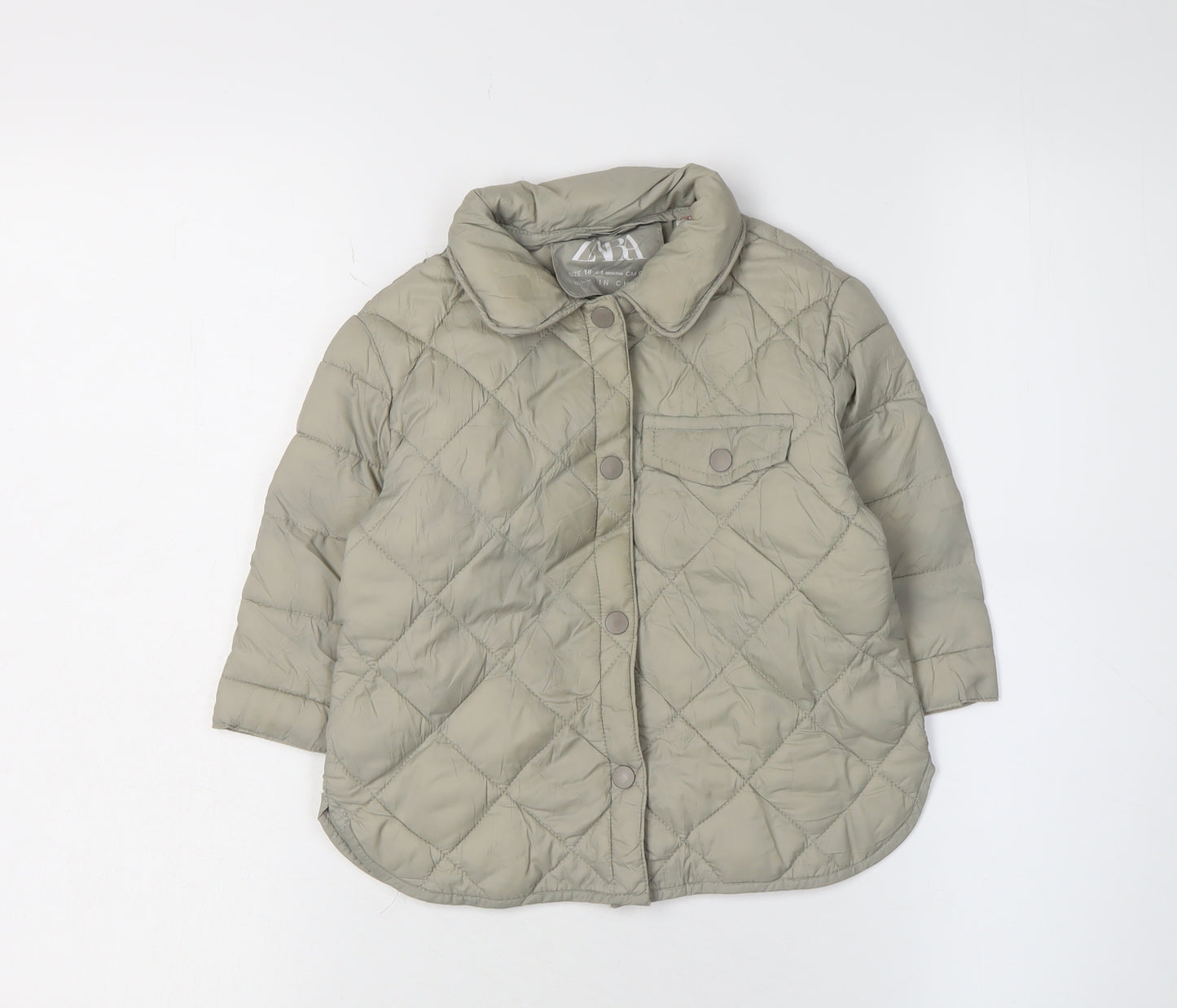Zara Unisex Green Puffer Jacket 18-24M Quilted Lined