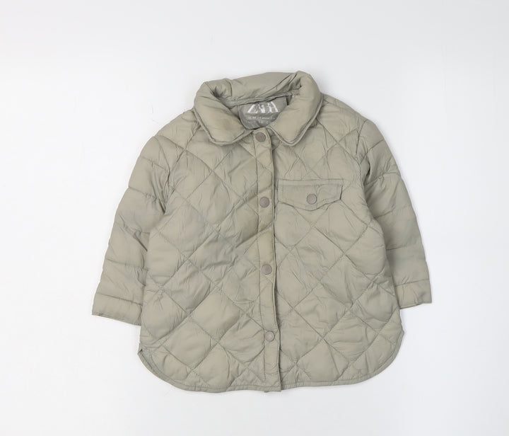 Zara Unisex Green Puffer Jacket 18-24M Quilted Lined
