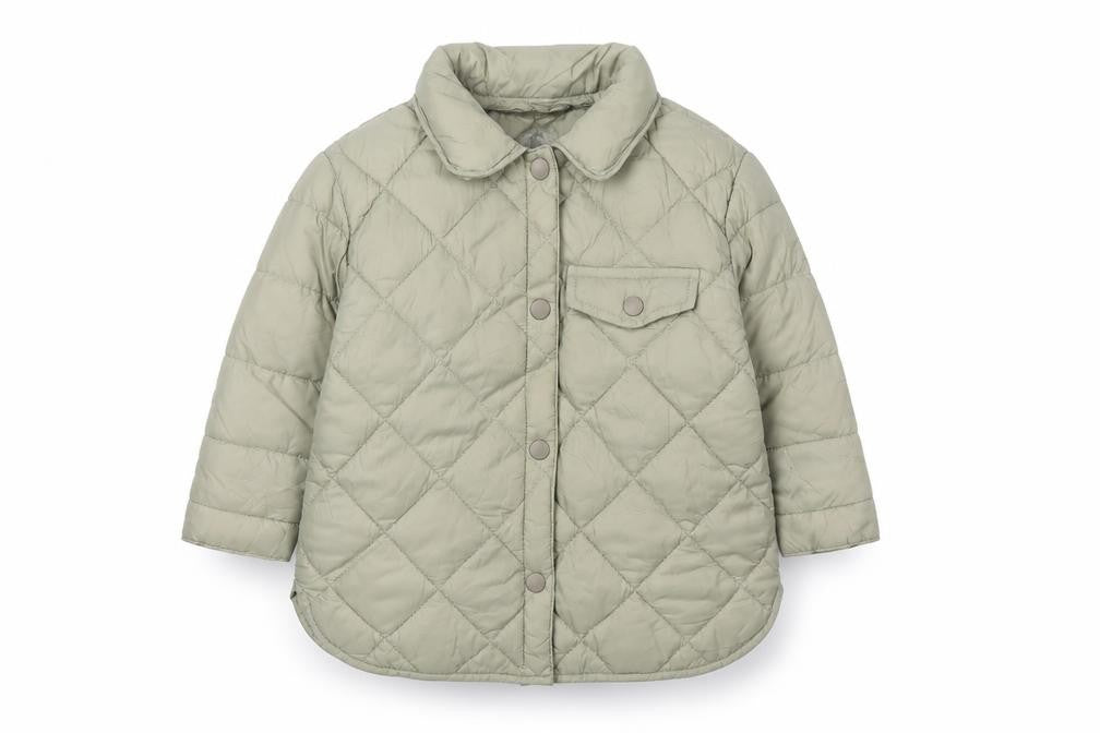 Front view of Zara unisex green puffer jacket 18-24m quilted lined