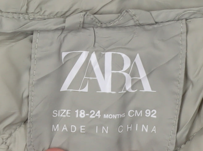 Zara Unisex Green Puffer Jacket 18-24M Quilted Lined