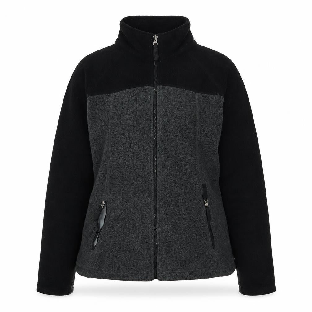 Front view of Lands' End Women's Black Grey Fleece Jacket M Casual