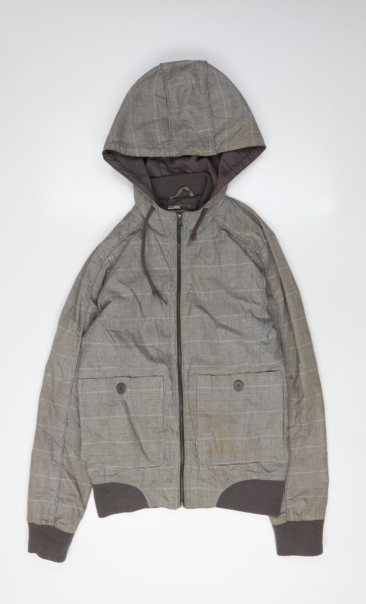 Topman Men's Grey Check Hooded Jacket XS