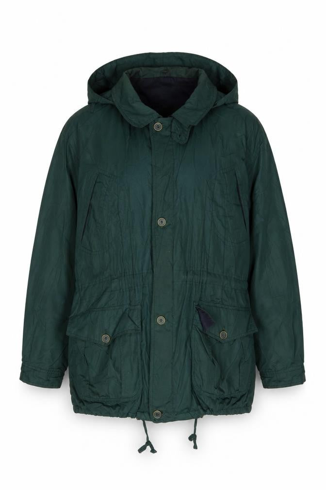 Casual Club Men's Green Parka Jacket L Hooded Outdoor