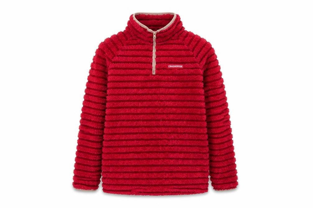 Front view of Craghoppers girls’ red 1/4 zip jacket, age 13 years, polyester