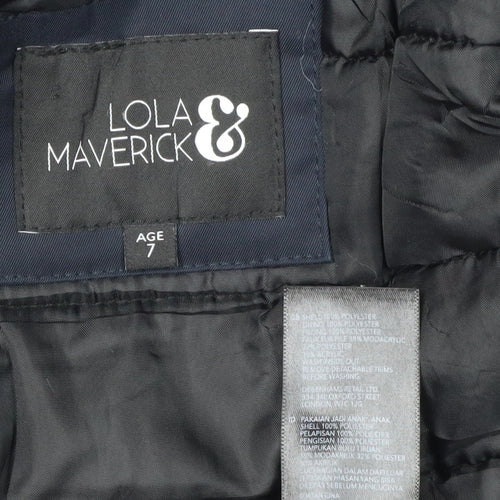 Lola & Maverick Girls Blue Hooded Parka Coat Size 7 Years