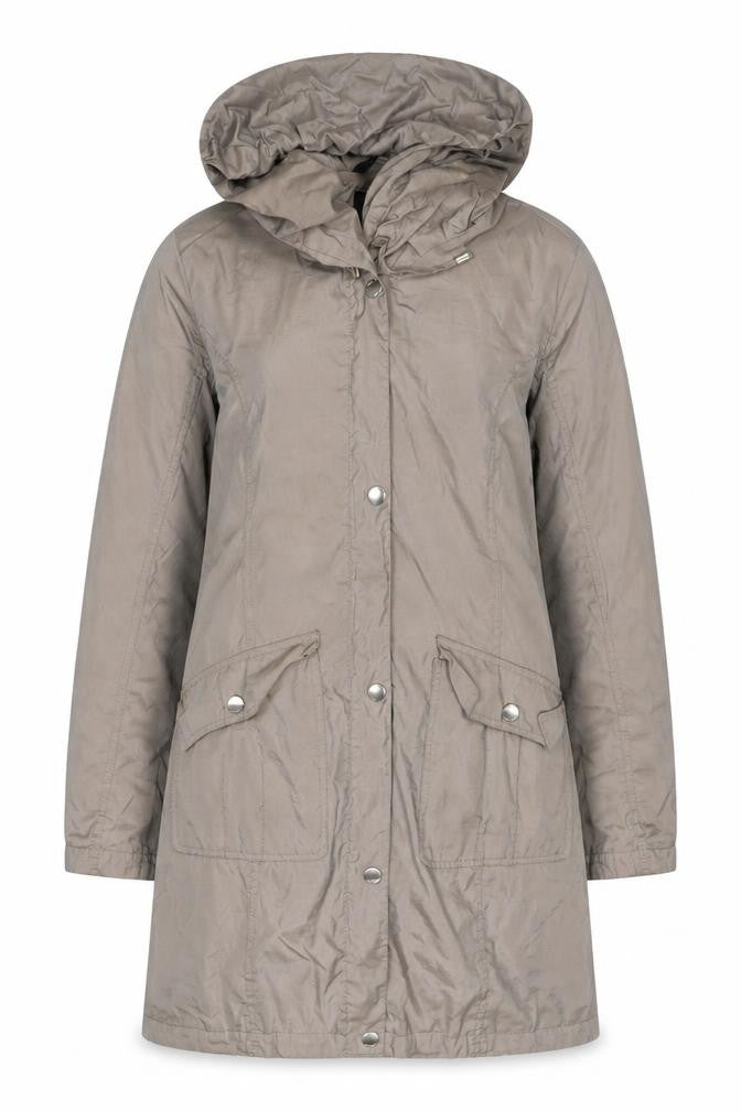 Front view of Utex Women's Beige Parka Coat S Hooded Casual