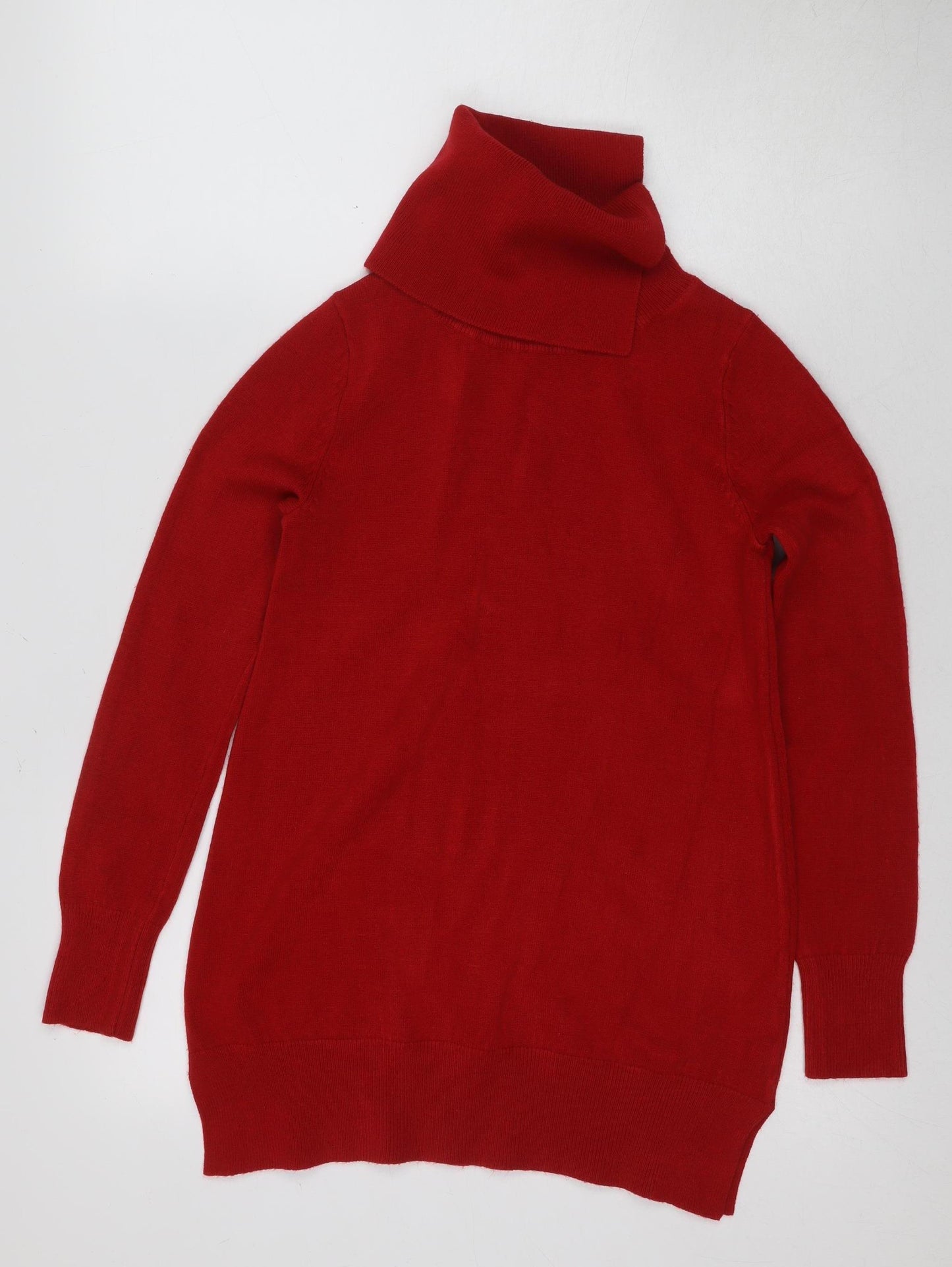 Marks and Spencer Women's Red Roll Neck Tunic Jumper Size 8