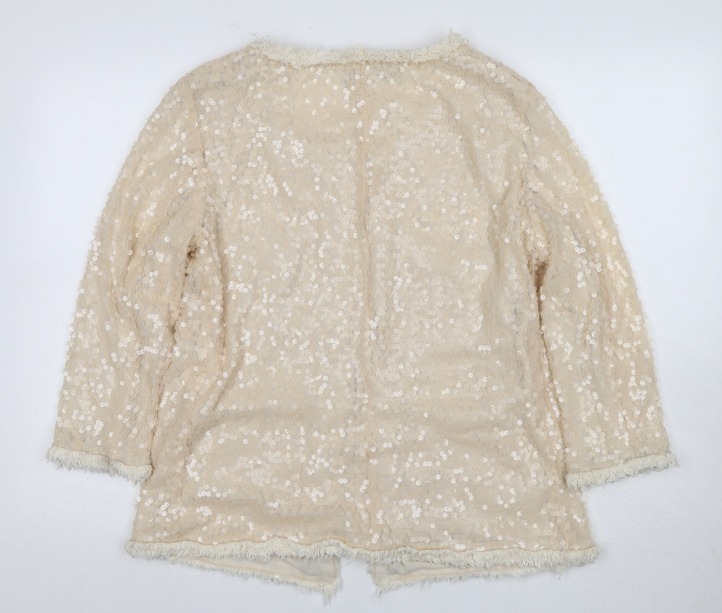 Zara Women Beige Sequin Jacket, Size 18, Party Style