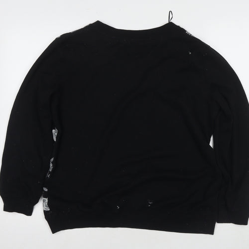 M&Co Women's Black Floral Henley Jumper Size 14