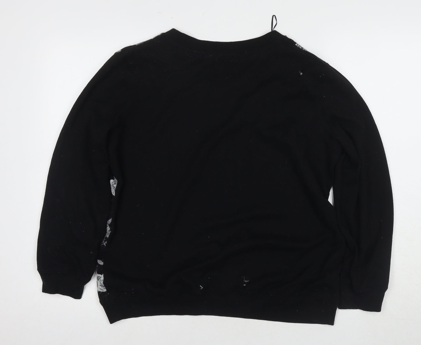 M&Co Women's Black Floral Henley Jumper Size 14