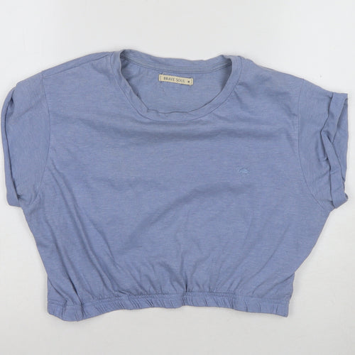 Brave Soul Women's Blue Cropped T-Shirt, M, Casual Style