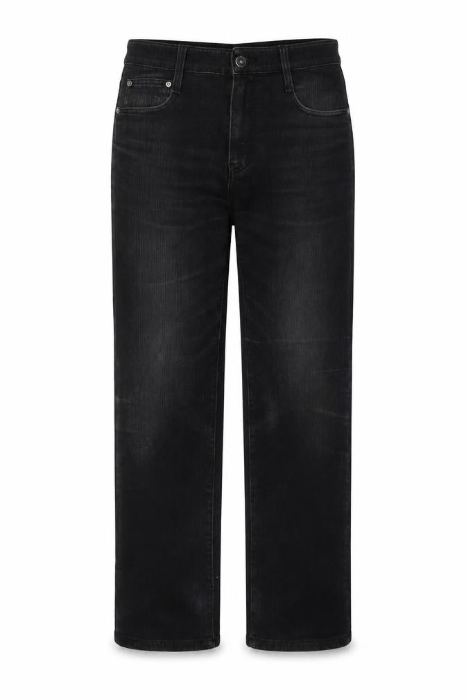 Front view of Qizhen Women's Black Jeans, size 29, with Button Accents