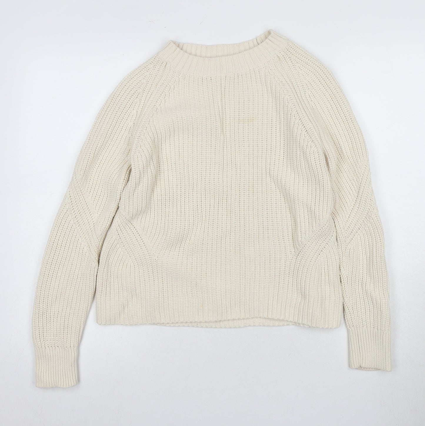 Women's Ivory Mock Neck Cotton Pullover Jumper - S