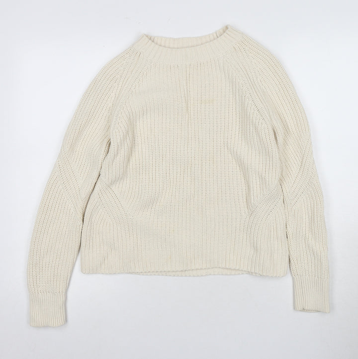 Women's Ivory Mock Neck Cotton Pullover Jumper - S