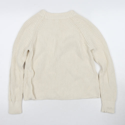 Women's Ivory Mock Neck Cotton Pullover Jumper - S