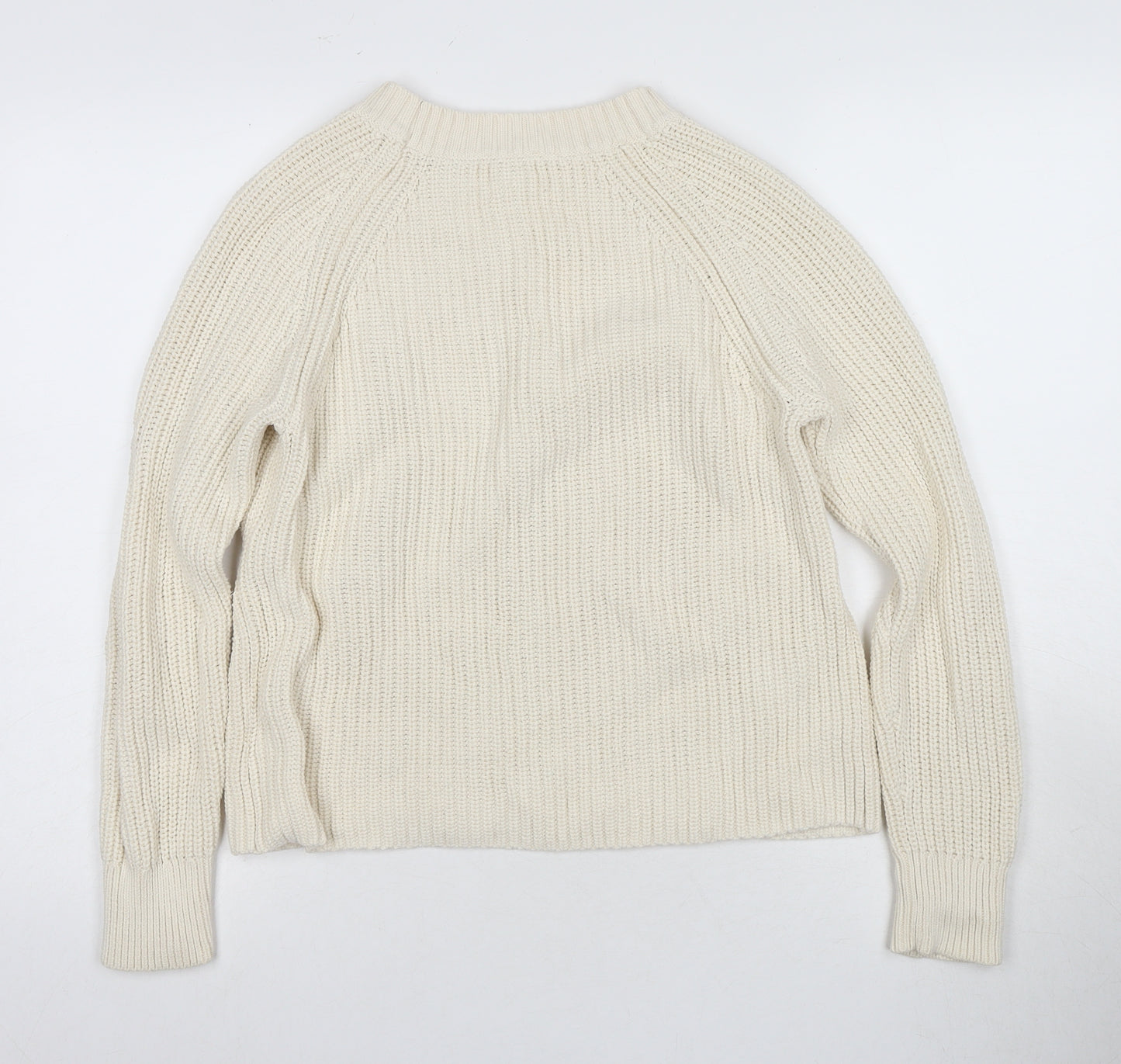 Women's Ivory Mock Neck Cotton Pullover Jumper - S