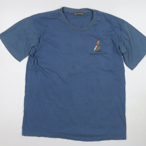 Cottennet Men's Blue Nautical Crew Neck T-Shirt, Size L