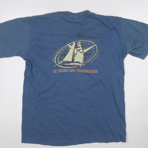 Cottennet Men's Blue Nautical Crew Neck T-Shirt, Size L